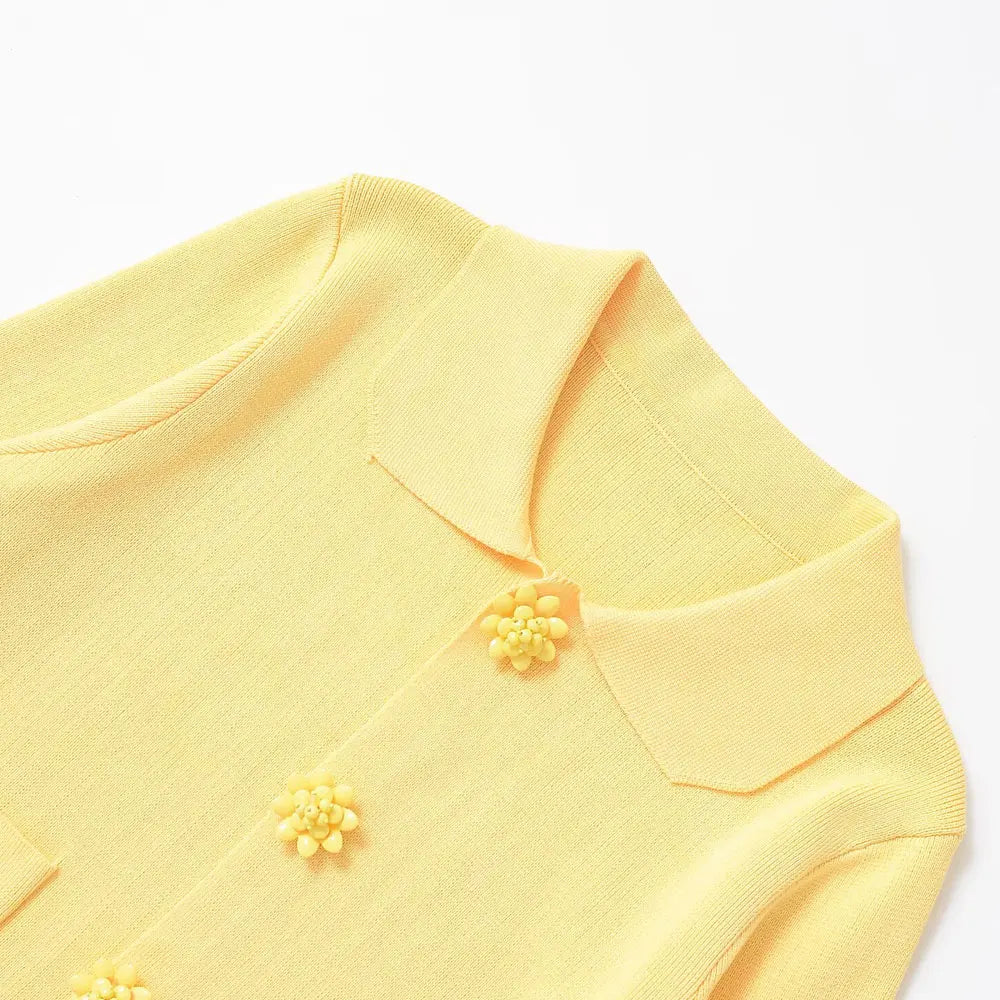 TRZA Women Fashion With Beaded Buttons Knit Cardigan Sweater Long Sleeve Patch Pockets Female Outerwear Chic Tops