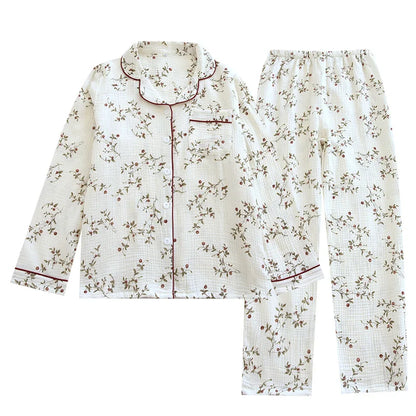 2025 Japanese Spring and Autumn New Women's Pajama Set 100% Cotton Crepe Long sleeved Pants Cardigan Cute Plus Size Home Fury