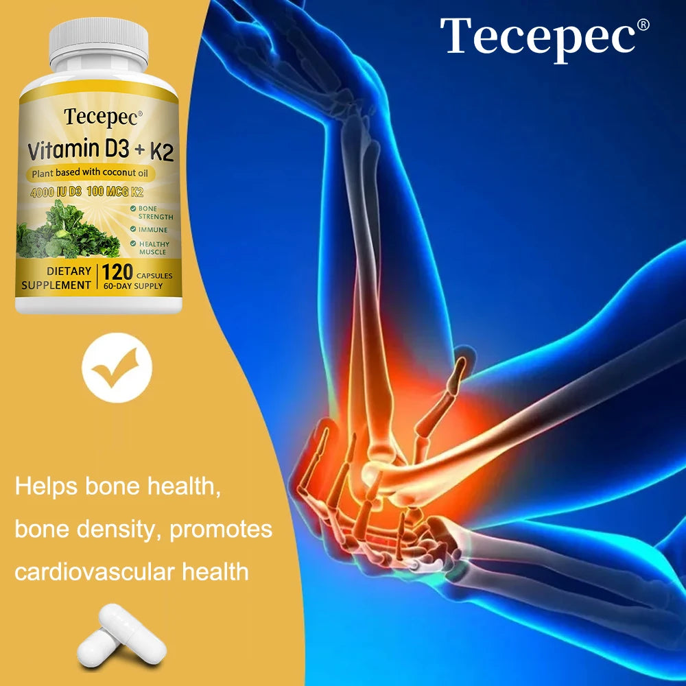 Vitamin K2 (MK7) with D3 Supplement Non-GMO Dietary Supplement for Bone, Teeth, Muscle and Immune Health Support - 120 Capsules