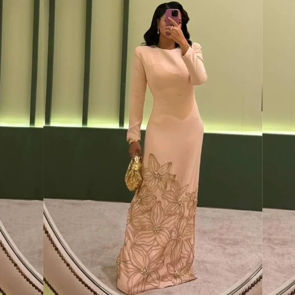 Customized Classic Jersey Pleat Flower A-line O-Neck Midi Dresses Evening Dresses Exquisite Modern Style Pastrol Unisex Chinese Badiee Stylez