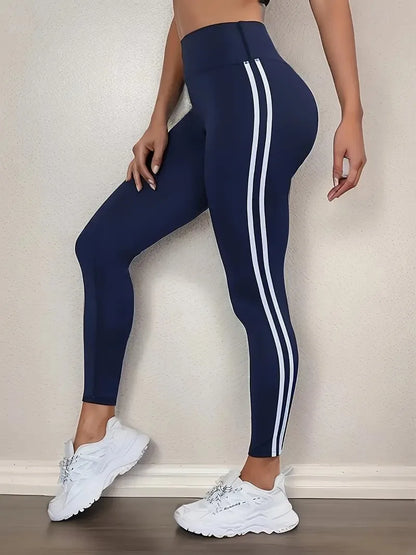 Women's High-waist Slimming Leggings Side Stripe Pattern Breathable Yoga Pants Sportswear Athletic Apparel