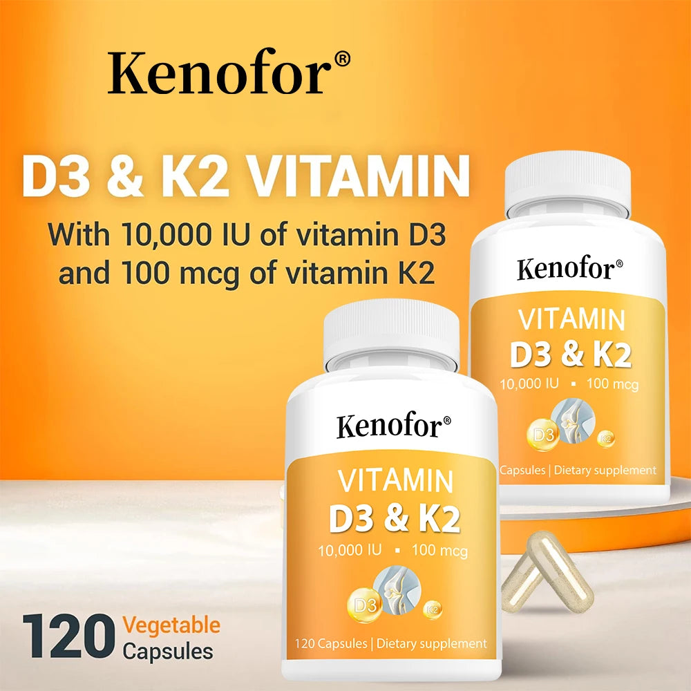 Vitamin D3 K2 Capsules - B6, Zinc, Vitamin D3 10000 IU and Vitamin K2 MK7 for Heart, Bone, Joint, Muscle and Immune Health