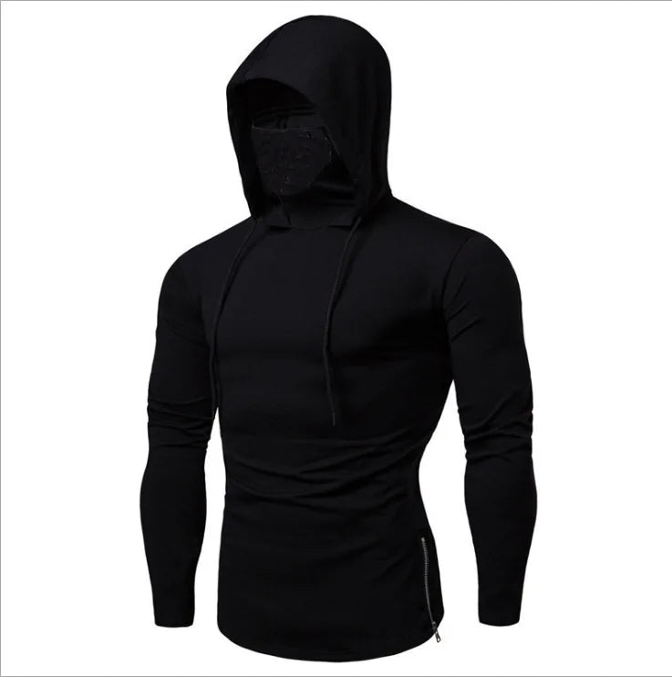 new Mens Gym Thin Hoodie Long Sleeve Hoodies With Mask Sweatshirt Casual Splice Large Mask Hoodie Sweatshirt Hooded Tops Cycling Long sleeve mask 5