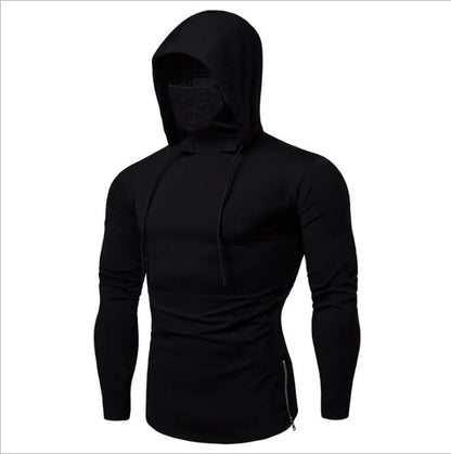 new Mens Gym Thin Hoodie Long Sleeve Hoodies With Mask Sweatshirt Casual Splice Large Mask Hoodie Sweatshirt Hooded Tops Cycling Long sleeve mask 5