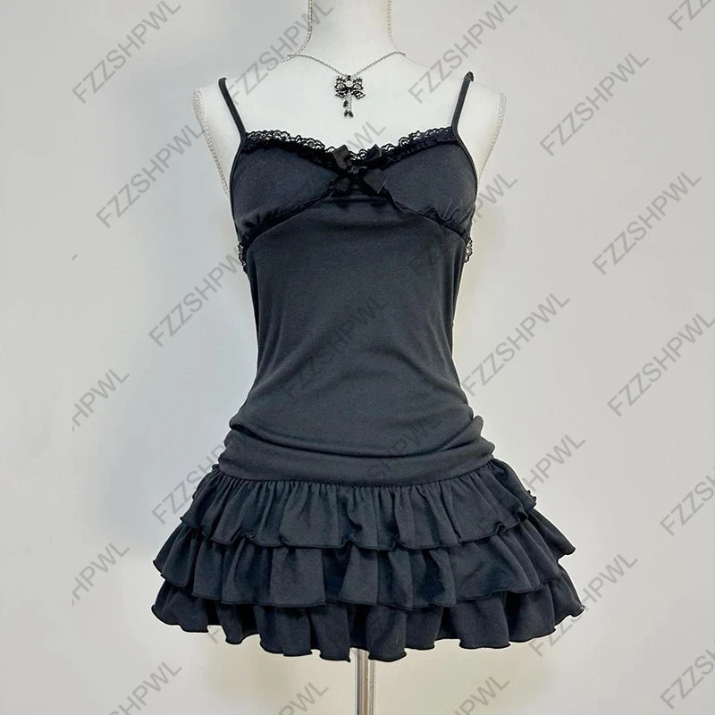Y2K Dress Frock Hip Hop Grunge Goth Streetwear High street Pleated skirt Kawaii Unique Summer Cool Chic Dark style Jersey dress Hei 5