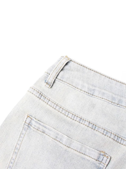 VGH Crisscross Hit Color Streetwear Denim Trousers For Women High Waist Patchwork Pockets Hollow Out Split Pants Female 2024