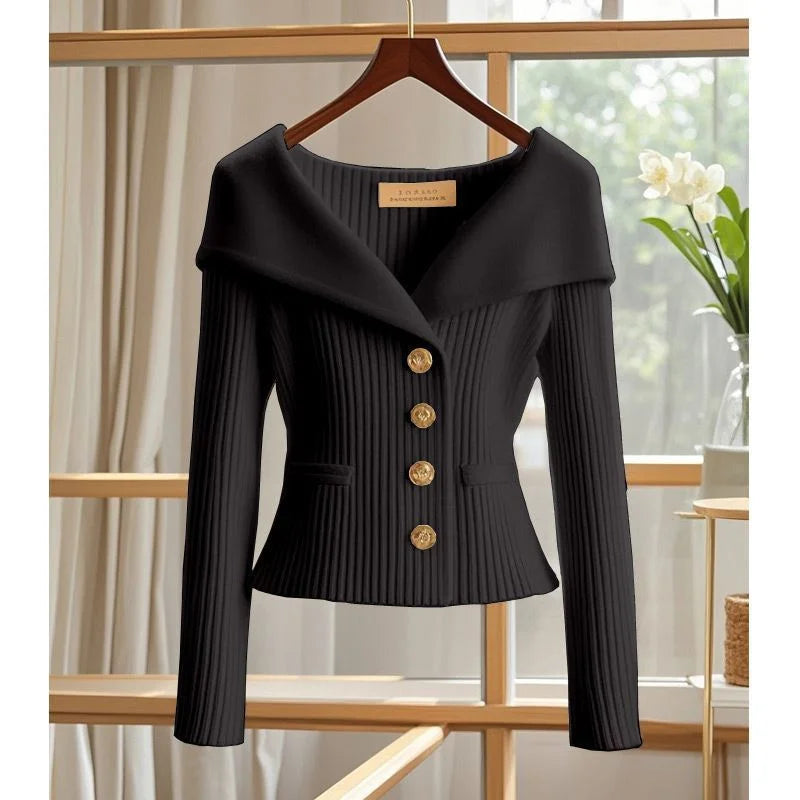 2025 New Women Cardigan Sweater High Quality High-end chic Long Sleeve Knitwear Autumn Winter Female Clothes Sweater Jacket Black CHINA