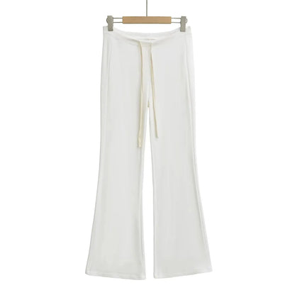 High waisted wide leg micro flared pants spring new style with a drooping feel, home stretch casual pants pantalones mujer White lengthened L