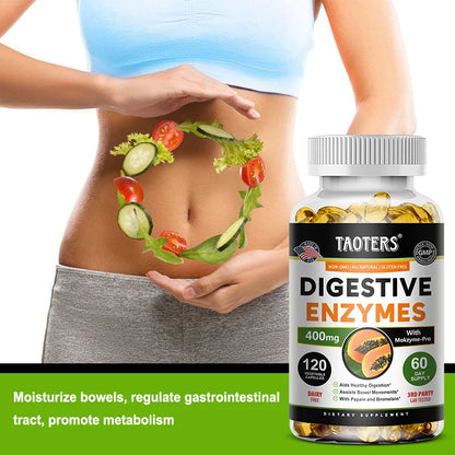 Digestive Enzyme Supplement, Beneficial Bacteria Support Immune, Digestive & Cardiovascular Health, 60 Capsules