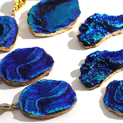 AENSOA Vintage Abstract Simulated Natural Stone Dangle Earrings for Women Van Gogh Painting Star Geometric Volcanic Rock Earring