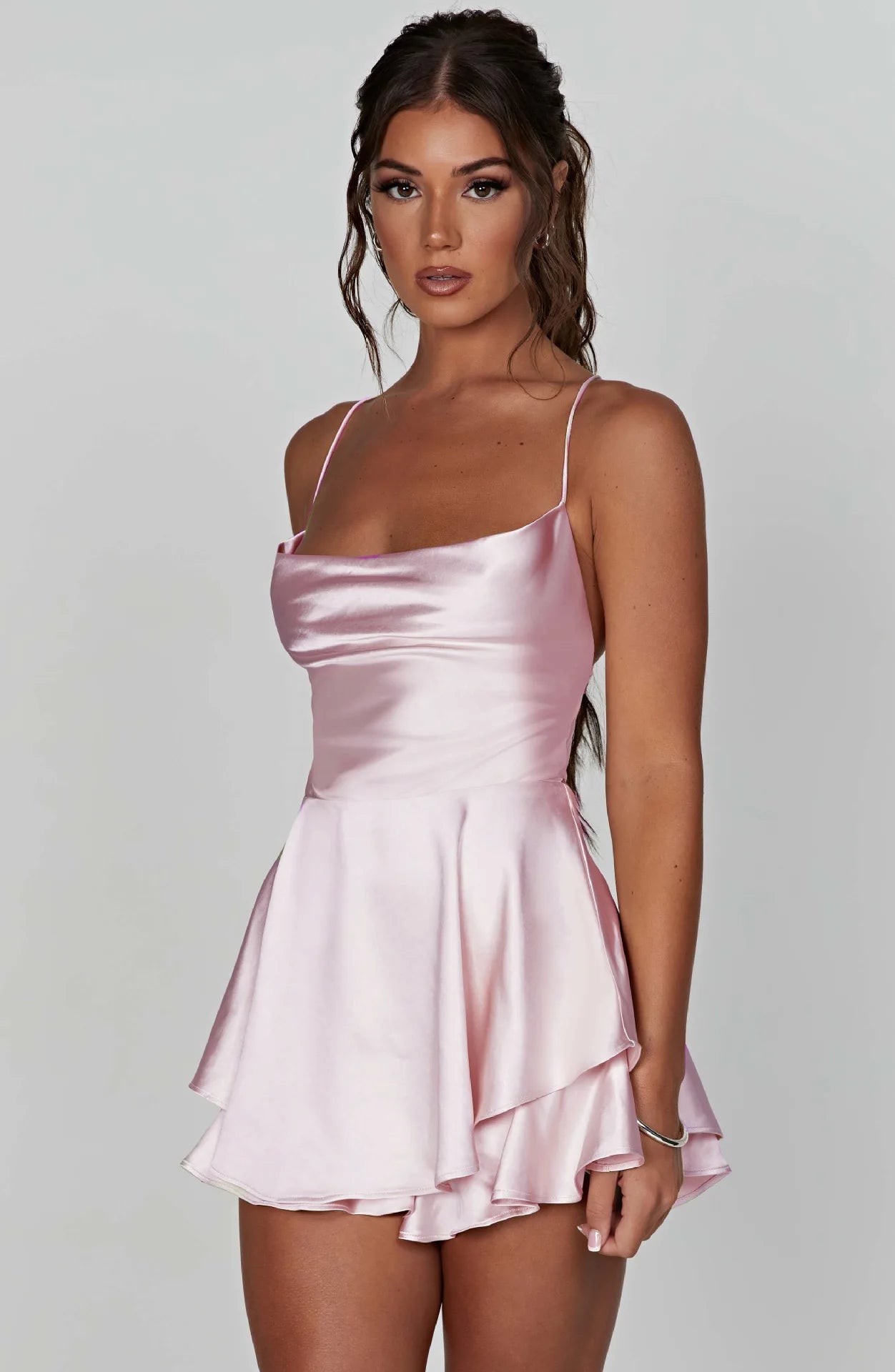2025 Summer Hot Sale Sexy Solid Color Backless Short Dress - Crisscross Straps Satin Skirt Badiee Stylez