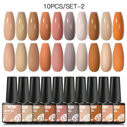 10PCS/Set Gel Nail Polish Set 125 Colors Glitter Semi Permanent Hybrid Gel Varnishes Base Top Coat Soak Off UV LED Nail Art Gel