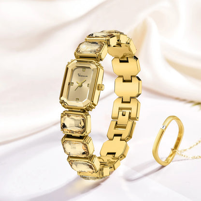 2025 New Women Watches Luxury Diamond Square Quartz Movement Stainless Steel Mesh Belt Original Gold Fashion Dress Women's Watch 2531-J
