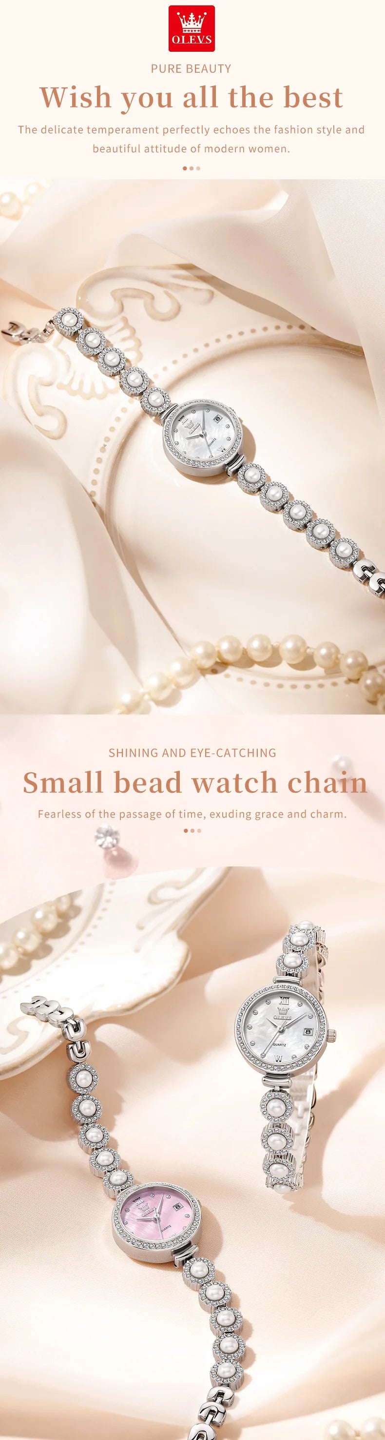 OLEVS 5635 Fully Diamond Pearl Hand Chain Watch Fashion Elegant Waterproof Women's Watches Original Quartz Wrist Watch for Women