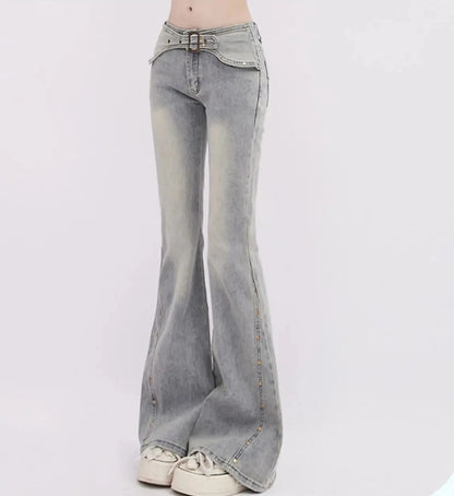 Korean Light Blue Flare Jeans Women Y2k Low Rise Vintage Denim Trousers Fashion Skinny Classic Aesthetic Harajuku Pants