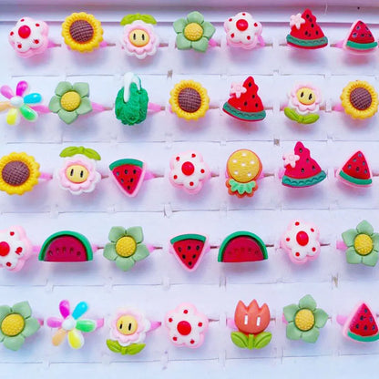10pcs/lot Children's Cartoon Rings Candy Flower Animal Bow Shape Ring Set Mix Finger Jewellery Rings Kid Girls Toys Anillo