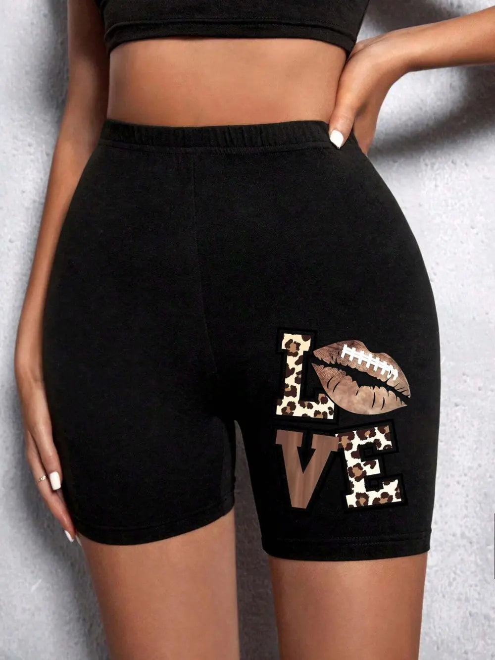 Summer Woman Tight Shorts Leopard Heart And Love Letter Graphic Print Fitness Short Pantssexy Soft Stretch Female Sport Swear Black 3