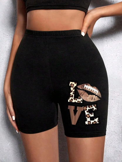 Summer Woman Tight Shorts Leopard Heart And Love Letter Graphic Print Fitness Short Pantssexy Soft Stretch Female Sport Swear Badiee Stylez