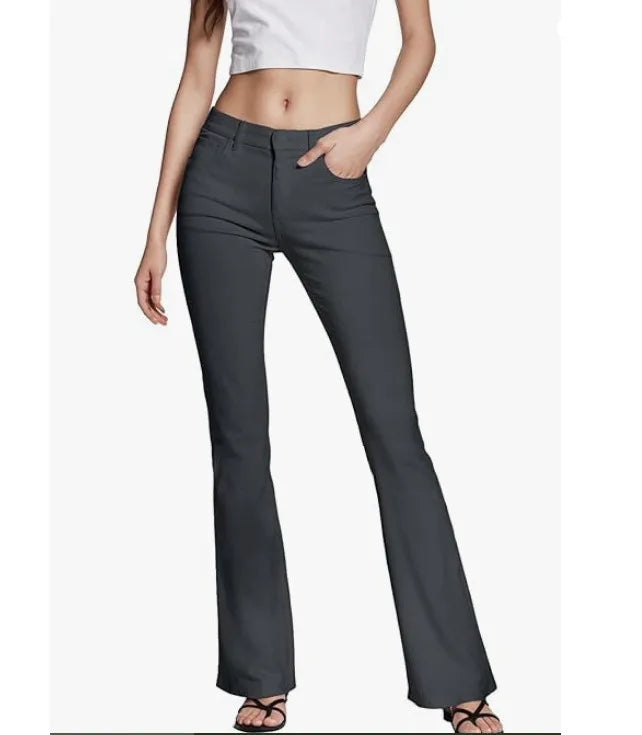 Women Flare Pants Dress With Pockets Stretch Pencil Bootcut Bell Bottom Trousers Flared Jeans Work Casual black