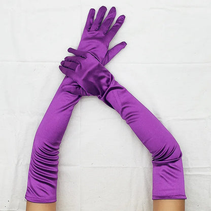 1 Pair Women Adult Black White Red Skin Opera/Elbow/Wrist Stretch Satin Finger Long Gloves Women Flapper Gloves Matching Costume Badiee Stylez