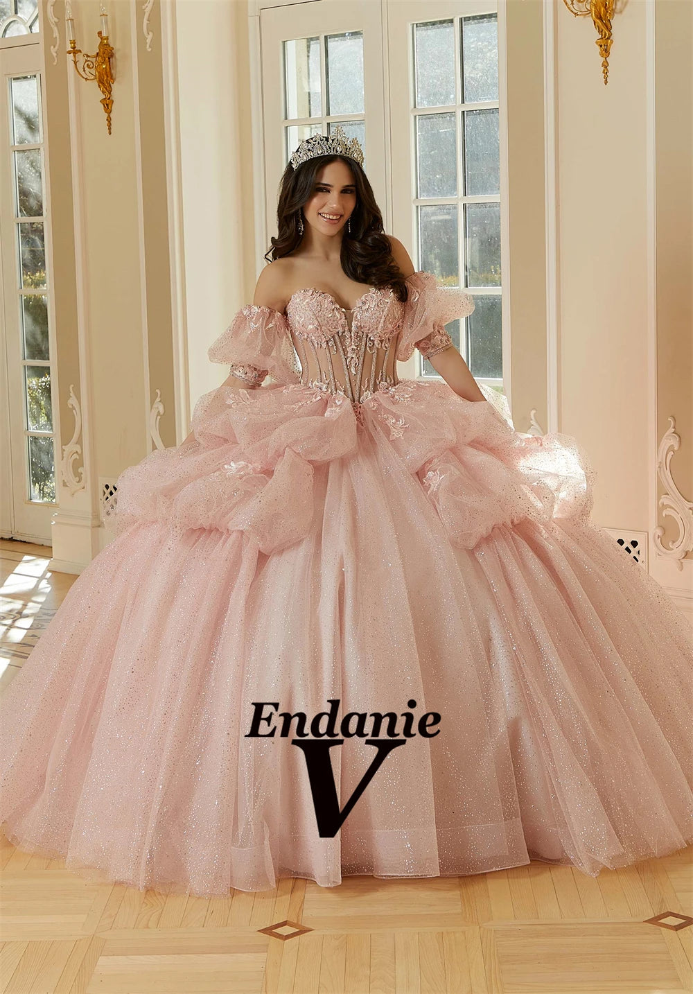 Vendanie Classic Quinceanera Dress Rhinestones Ruched Sweetheart Lace up Tulle Ball Gown Vestidos De 15 Anos Customized Badiee Stylez