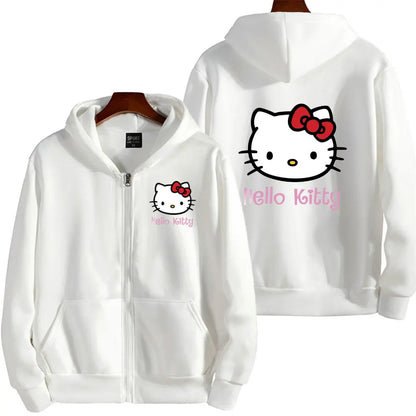 Women's Zipper Hoodie Autumn and Winter New Cute Kawaii Sanrio Hello Kitty Pattern Sweatshirt 2024 Streetwear Women's Clothing Sanrio Hoodie-076