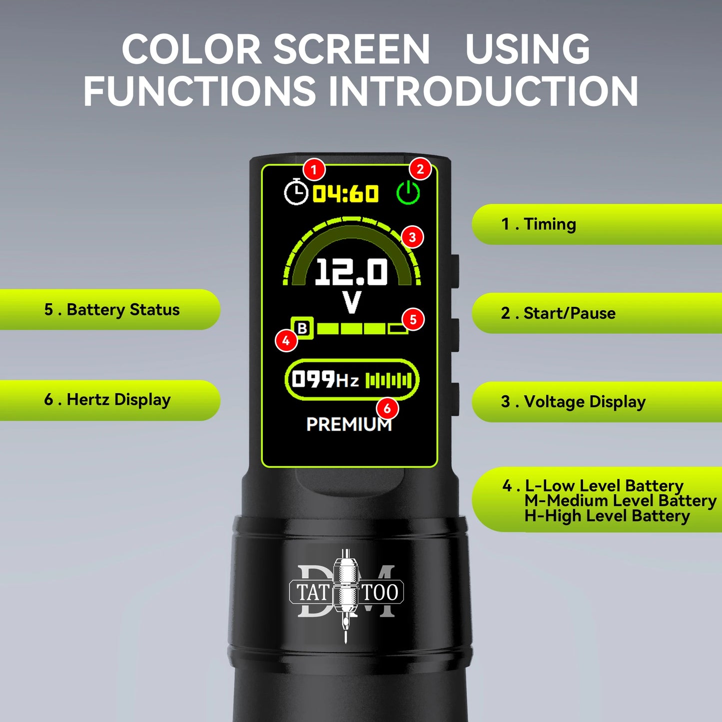 DM Wireless Tattoo Machine Kit Tattoo Pen Kit 4.0MM Stroke 1500mAh High-Capacity Battery For Permanent Makeup Tattoo Gun Kit