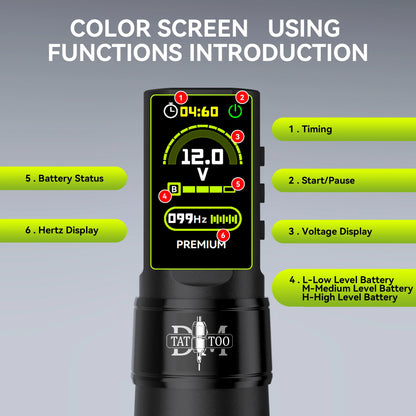 DM Wireless Tattoo Machine Kit Tattoo Pen Kit 4.0MM Stroke 1500mAh High-Capacity Battery For Permanent Makeup Tattoo Gun Kit