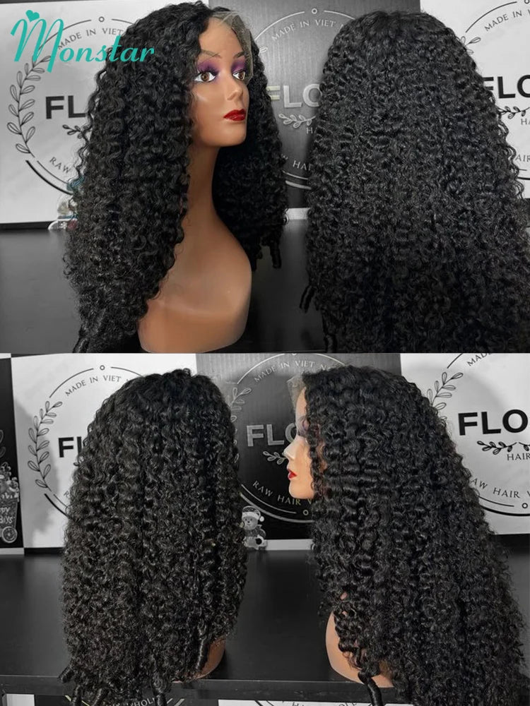 300% Density Burmese Curly Human Hair Wigs 13x4 13x6 HD Full Lace Frontal Wig 100% Human Hair Wigs with Spiral End Natural Black Badiee Stylez