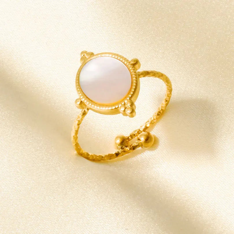 Sea Jewelry Shell Leaf Geometric Round Stainless Steel Rings For Women Men Accessories Open Adjustable Ring Beach Holiday Bagues J919-G-W adjustable