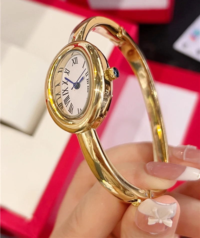 Fashion Brand Wrist Watches Woman Girl Oval Diamond Crystal Bracelet Style Quartz Steel Metal Band Luxury Clock CA192 A Gold white