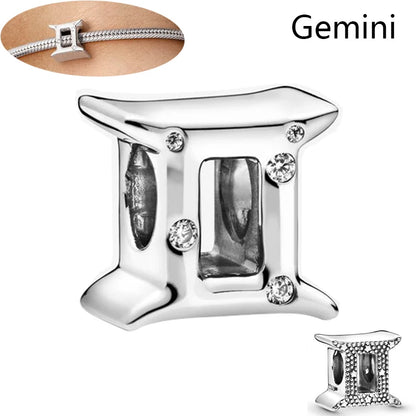 Authentic 925 Sterling Silver Sparkling Aries Leo Scorpio 12 Zodiac Signs Constellation Charm Beads Fit Pantaro Bracelet Jewelry H149