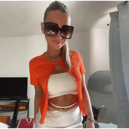 Fashion Bright Silk Knitted Vest For Women Elegant sleeveless U Neck Chic Cropped Tank Tops female Y2K Street Evening Partywear