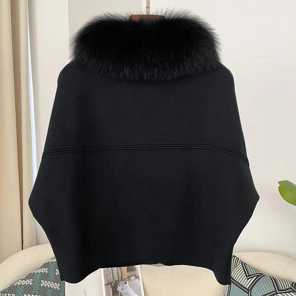 FURYOURSELF 2025 New Real Fox Raccoon Fur Collar Coat Knitted Sweater Women Short Sleeve Jacket Thick Warm Outerwear streetwear