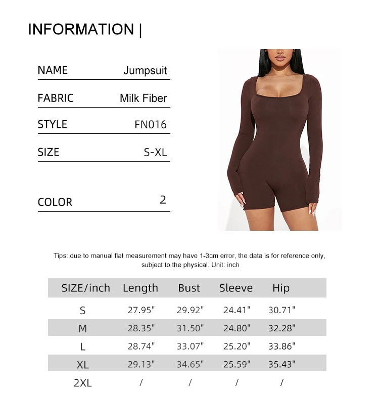 2025 Spring and Summer New Fashion Women's Long Sleeve Jumpsuit Shorts  Long Sleeve Sexy Slim Jumpsuit U Neck Jumpsuit Badiee Stylez