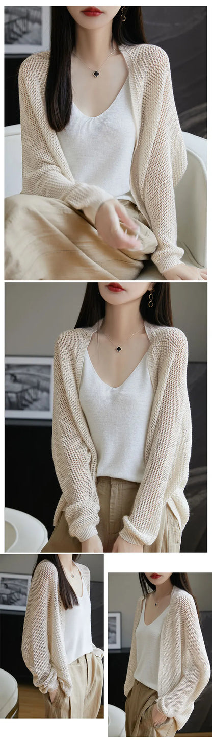 2025 New Hollow Out Loose Knit Cardigan Women Openwork Linen Shawl Summer Kimono Style Unique Cape Shawl Sweater Shrug Top