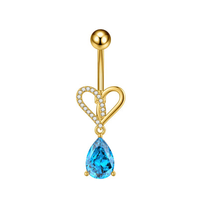Zircon Crystal Belly Button Ring Dangle Wing Piercing Nombril Ombligo Surgical Steel Barbell Heart Round Navel Stud Body Jewelry 3211-GD
