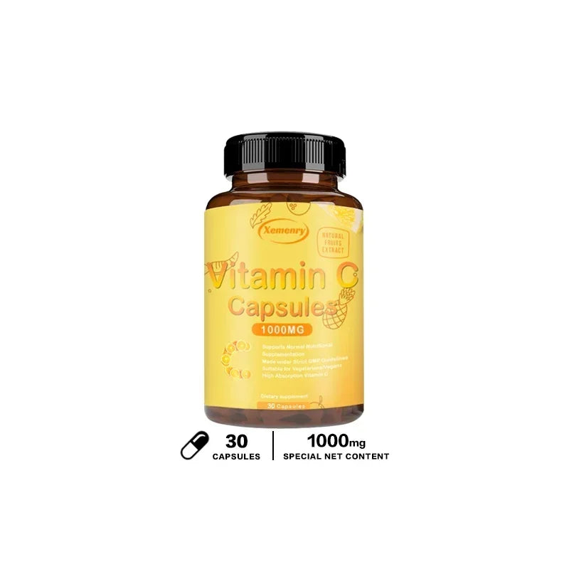 Vitamin C Capsules - Immune Support, for Cellular Energy Production, Improve Skin Brightening, Skin, Teeth & Heart Health 30 Capsules