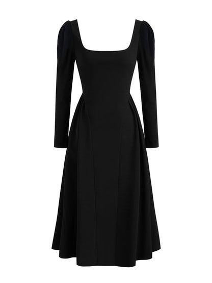 Women's Square Neck Pullover Dress, Casual Elegant Dress, Commuter Wind, Long Sleeve, Pure Color Polyester, New, 2025