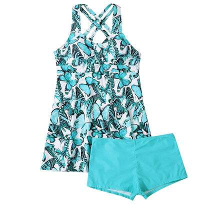 Plus size two-piece swimsuit women's sexy slim belly-covering conservative boxer shorts swimsuits casual fashion beachwear