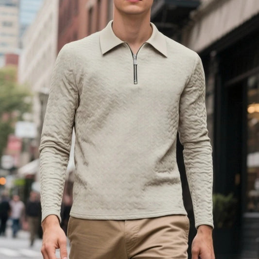 Zipper Polo Collar T Shirt Men Autumn Casual Sports Retro Light Luxury Pullover Fashion Men's Outdoor Long Sleeve Polo Shirts