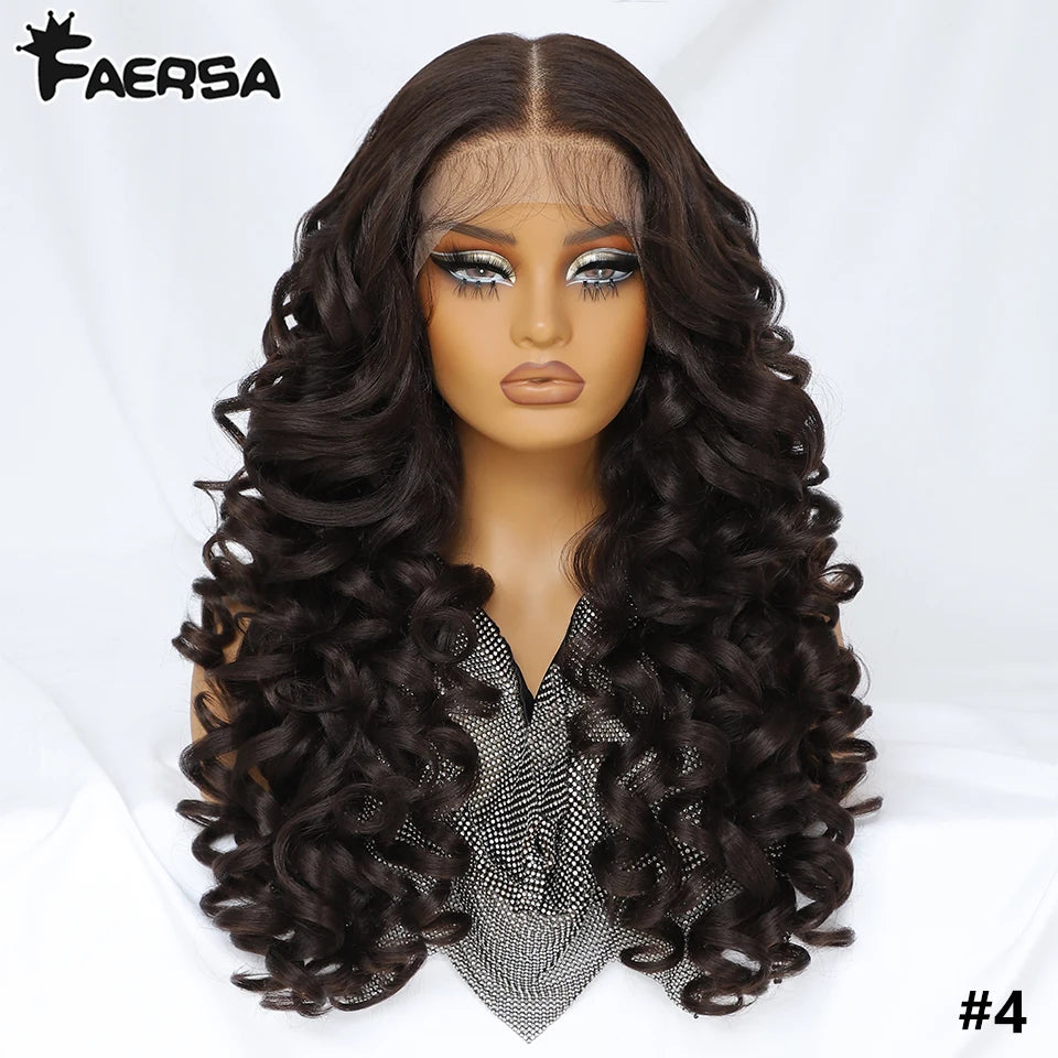 Latisha 13X6 HD Synthetic Lace Front Wigs Curly Pre Plucked Lace Frontal Wig with Bangs for Women Highlight with Babyhair 24Inch Badiee Stylez