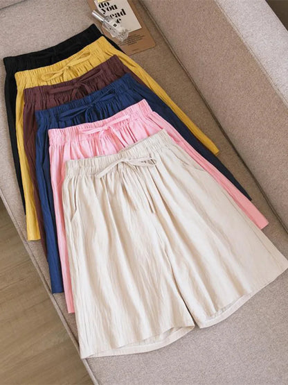 2024 Women Cotton Shorts,Summer Casual Solid Two Pockets shorts high waist loose shorts for girls Soft Cool female shorts
