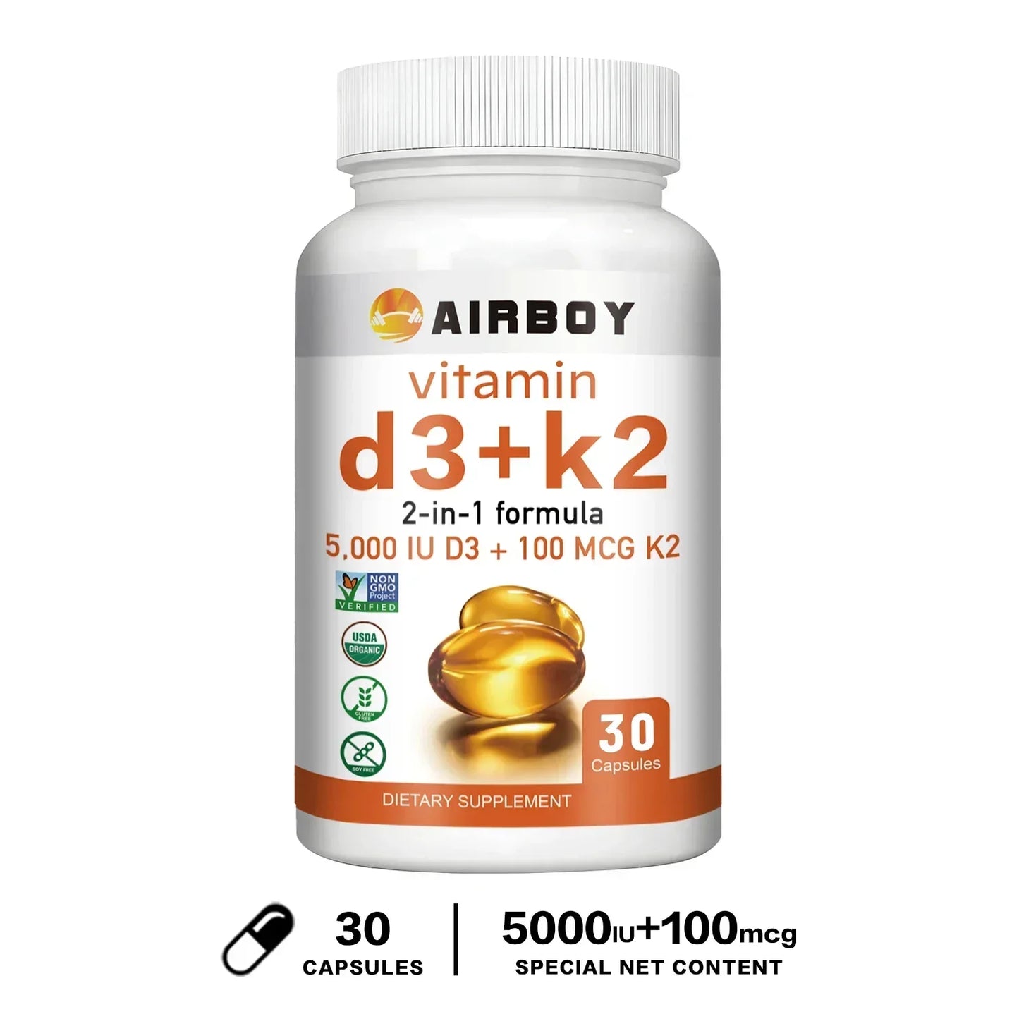 Vitamin D3 + K2 - Promotes Calcium Absorption, Bone and Joint Health, and Boosts ImmunitySupplements 30 Capsules