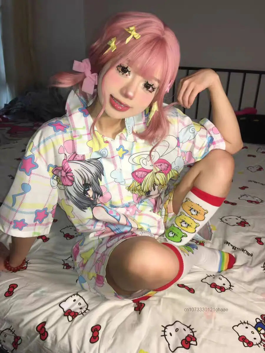 Sweet Soft Y2k Girl Fashion Anime Sleepwear Women's Summer New Cute Cartoon Thin Home Set Japanese Style Harajuku Kawaii Pajamas