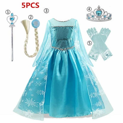 Elsa Dress for Girls 3-10Y Birthday Role Elsa Princess Dress For Kids Halloween 2024 Carnival Easter Party Cosplay Girls Costume