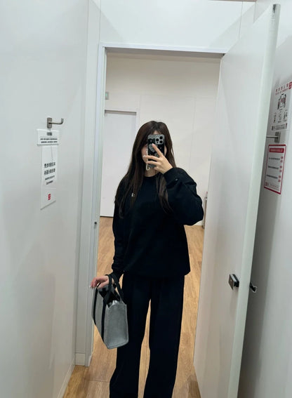 Fashion Trends Solid Long Sleeves Top Spring Black Red Round Neck Sweatshirts Simple Classic Letter Loose Casual Sports Top