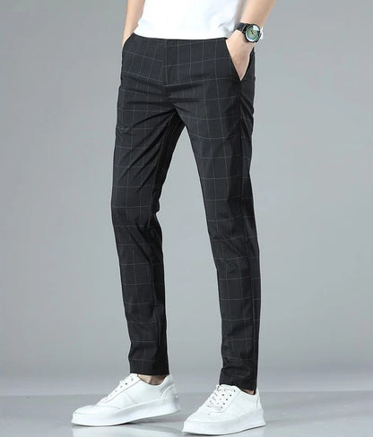 Male Suit Trousers Check Cooling Ice Silk Plaid Straight Up Clothes Offer Slacks Designer Men's Summer Pants Fabric 2024 Classic