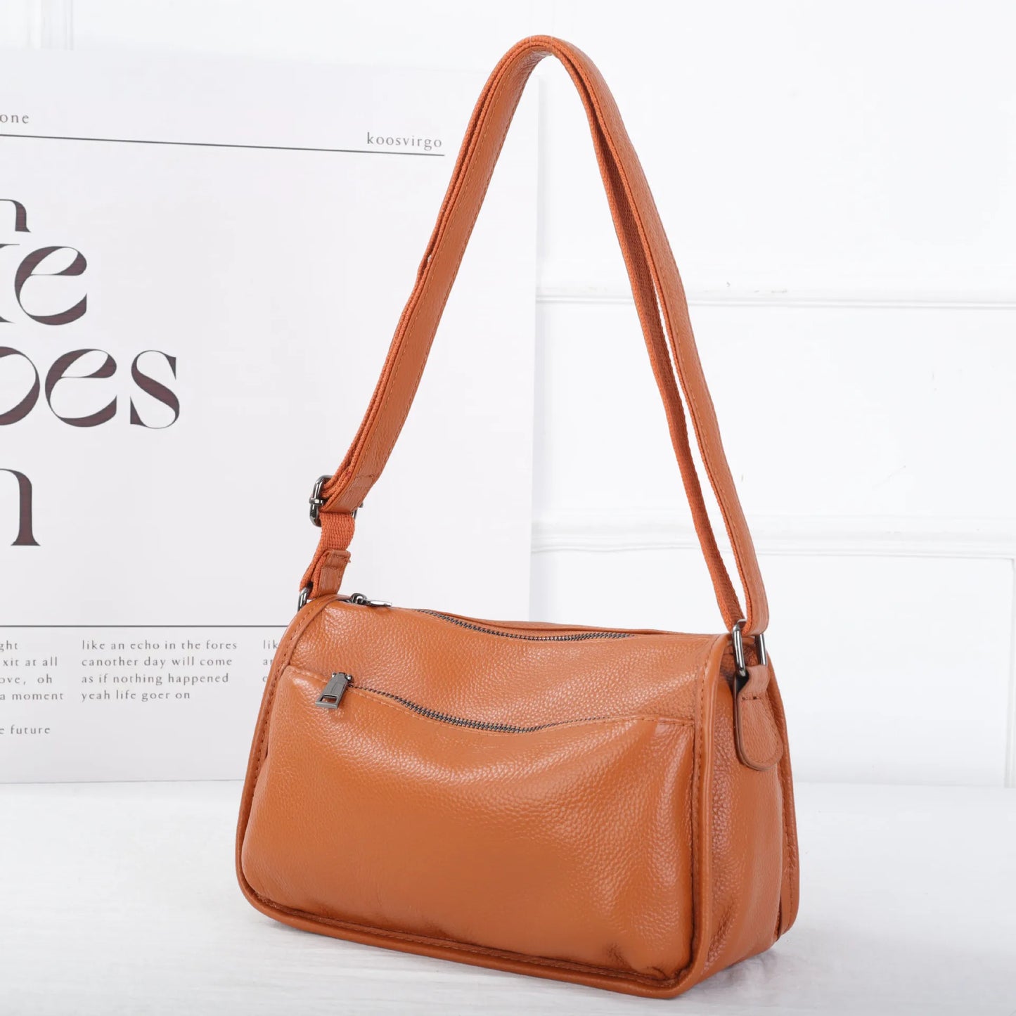 Women's Top-Grain Cowhide Leather Shoulder Bag Spacious Minimalist Crossbody for Effortless Commuting Tote with Adjustable Strap brown 27 x 11.5 x 18 cm