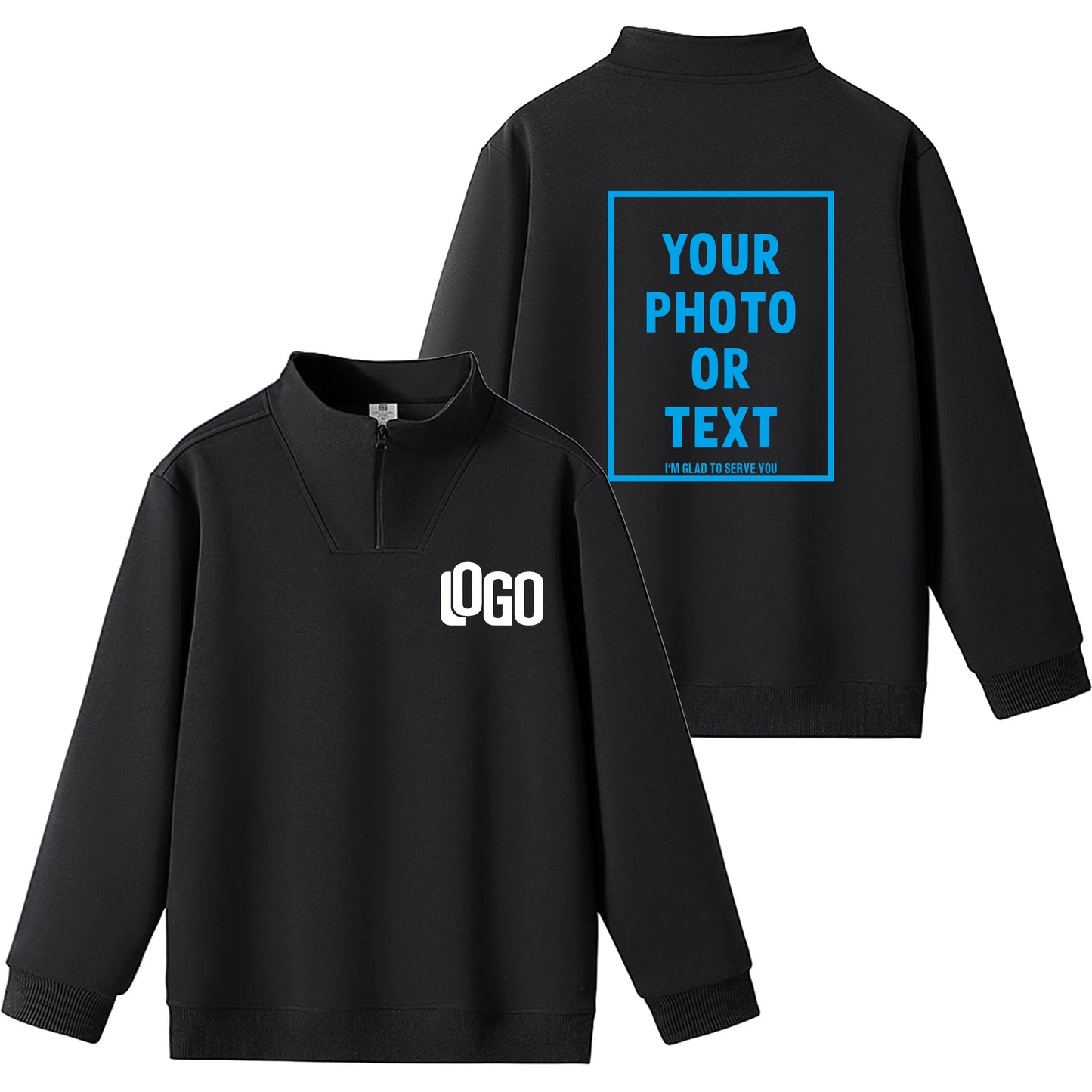 DIY Customized Logo Sweater Men's Loose Size Hoodie Spring/Autumn Cotton Sportswear High Quality Top Men's Hip Hop Zipper Hoodie black Pack of 1|CHINA